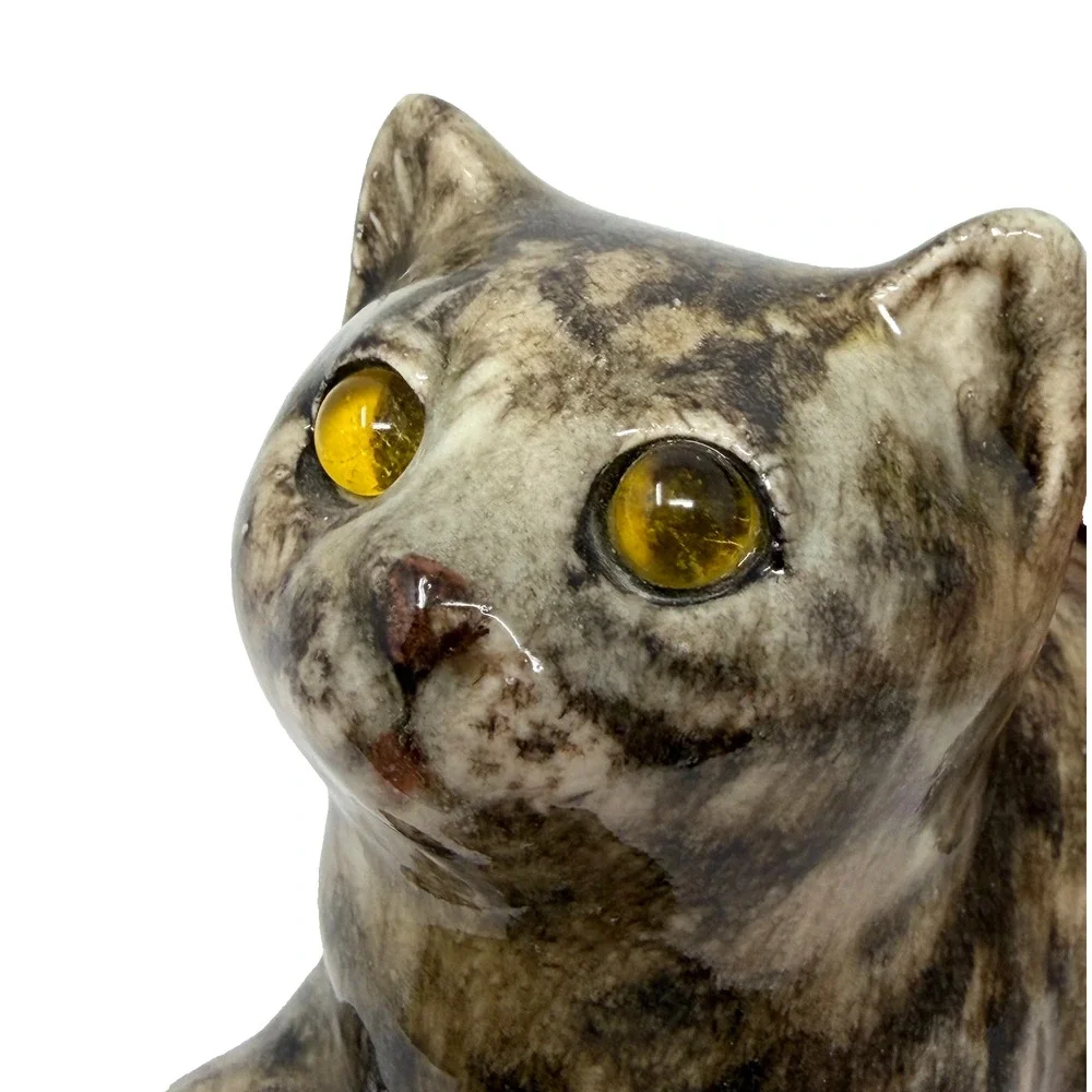 Vintage Studio Pottery Cat Figurine Amber Glass Eyes Realistic Ceramic Sculpture - Picture 2 of 13